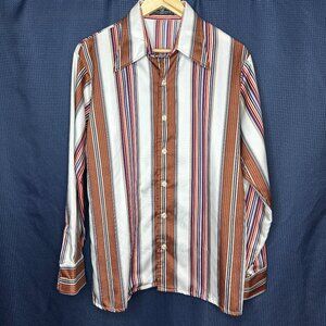 Vintage Van Heusen Van Q Point Collar Striped Button down Shirt, Large 70s Disco